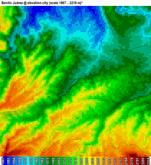 Benito Juárez elevation map