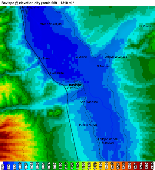 Bavispe elevation map