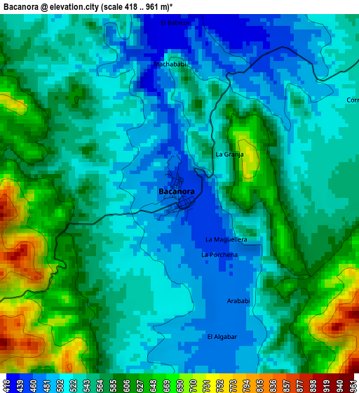 Bacanora elevation map