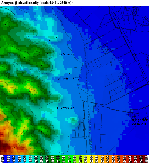 Arroyos elevation map