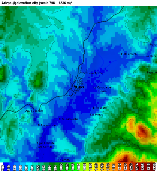 Arizpe elevation map