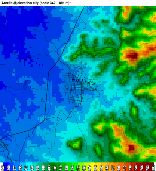 Arcelia elevation map