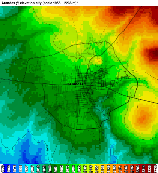 Arandas elevation map