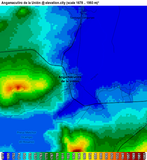 Angamacutiro de la Unión elevation map