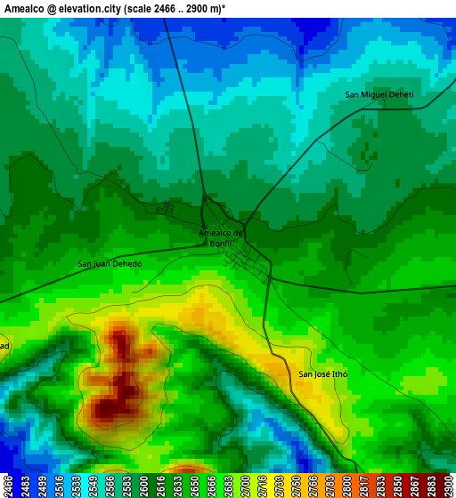 Amealco elevation map