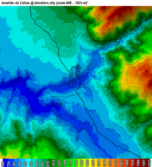 Amatlán de Cañas elevation map