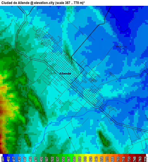 Ciudad de Allende elevation map