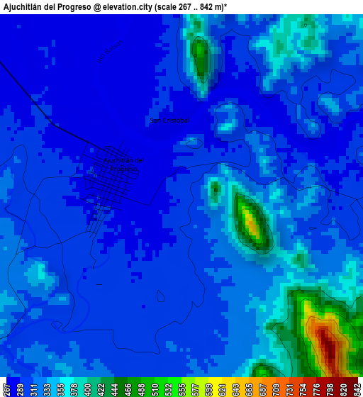 Ajuchitlán del Progreso elevation map