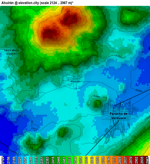 Ahuirán elevation map