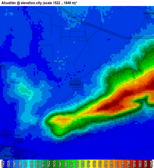 Ahuatlán elevation map