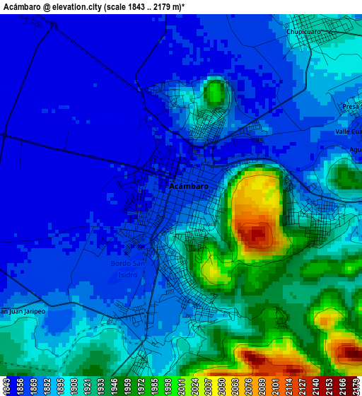 Acámbaro elevation map