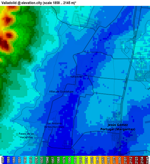 Valladolid elevation map