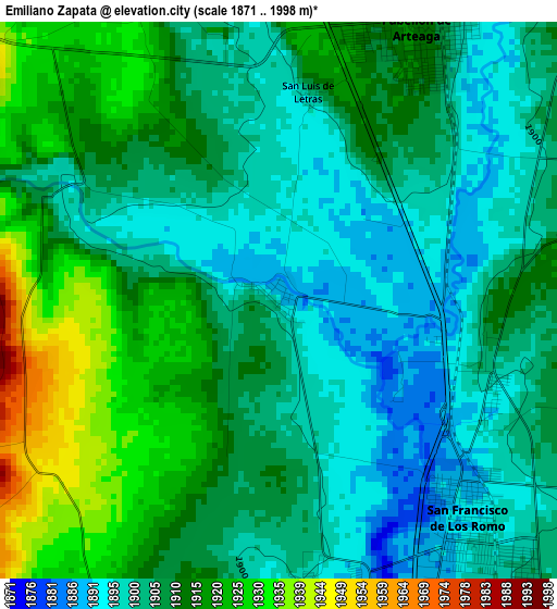 Emiliano Zapata elevation map