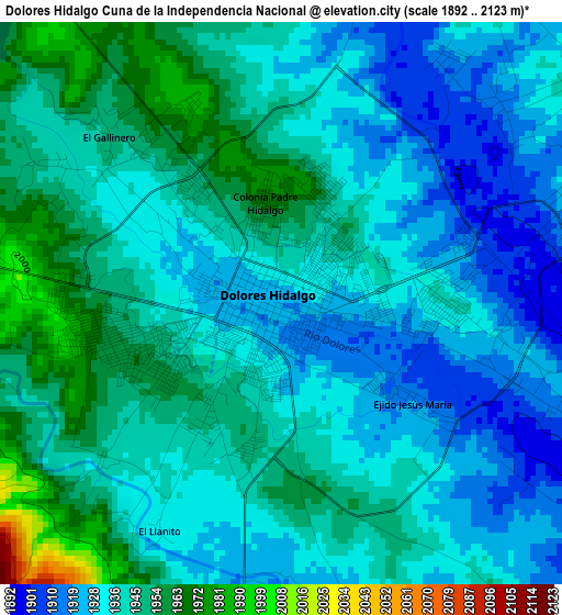 Dolores Hidalgo Cuna de la Independencia Nacional elevation map