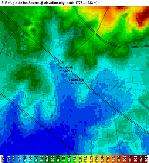 El Refugio de los Sauces elevation map