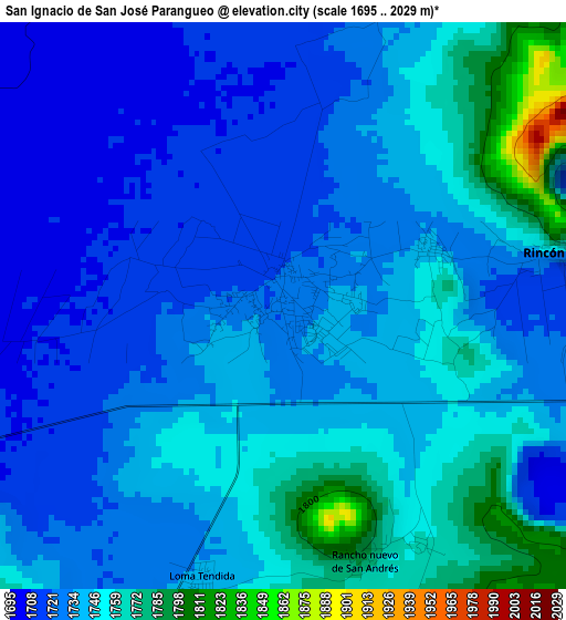 San Ignacio de San José Parangueo elevation map