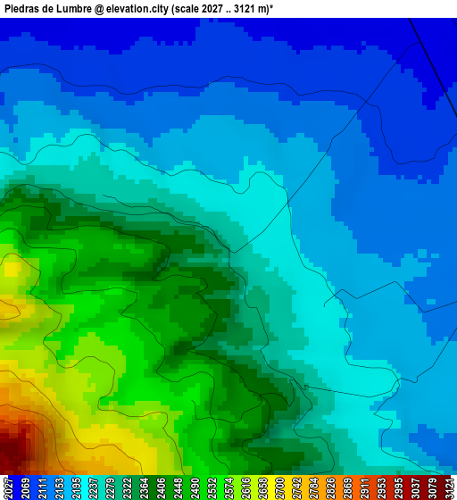 Piedras de Lumbre elevation map