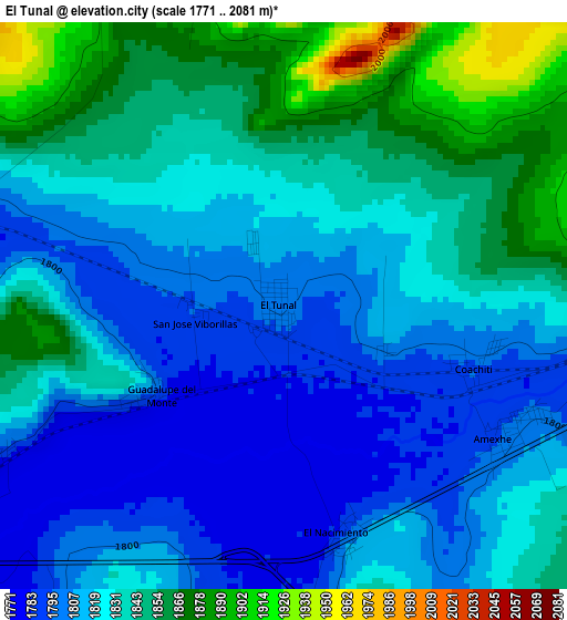 El Tunal elevation map