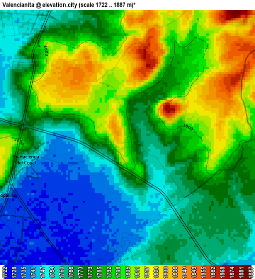 Valencianita elevation map