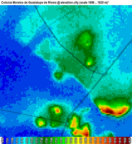 Colonia Morelos de Guadalupe de Rivera elevation map