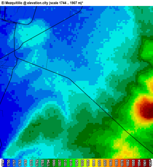 El Mezquitillo elevation map