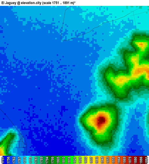 El Jaguey elevation map