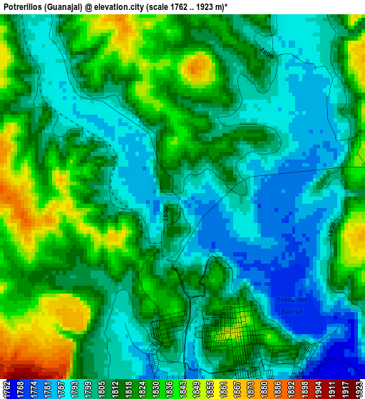 Potrerillos (Guanajal) elevation map