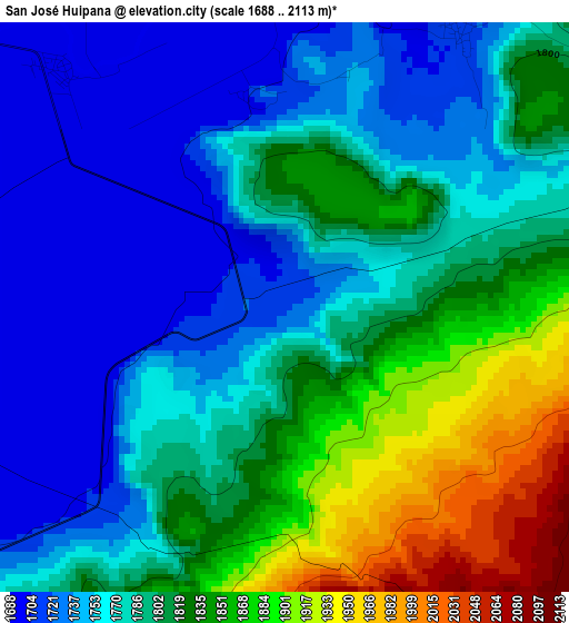 San José Huipana elevation map