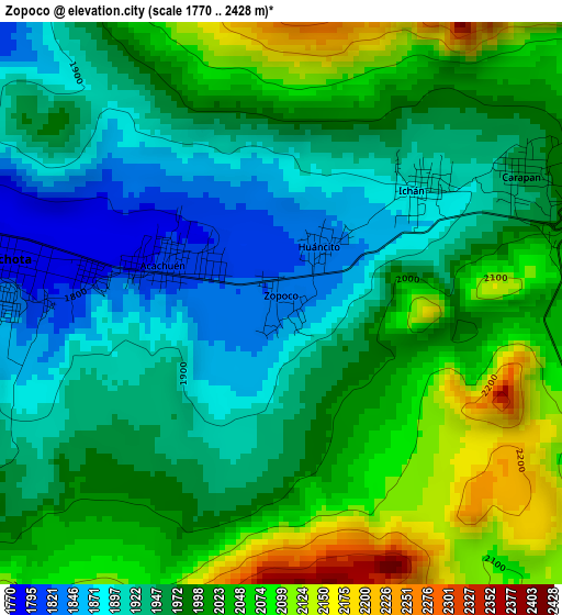 Zopoco elevation map