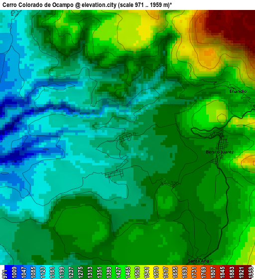 Cerro Colorado de Ocampo elevation map