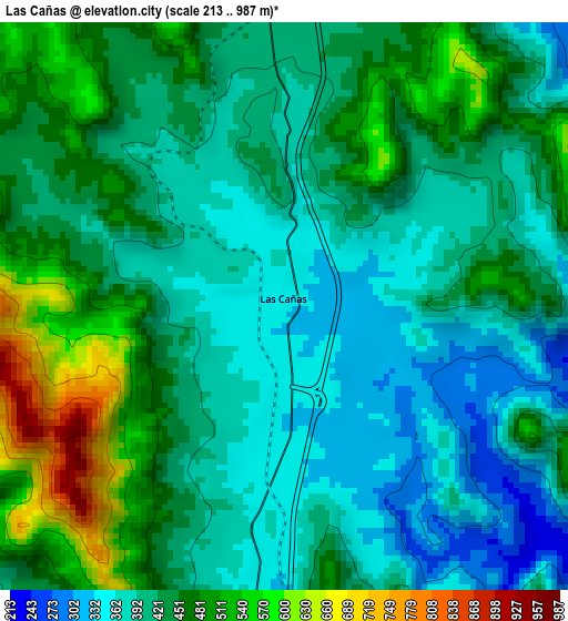 Las Cañas elevation map