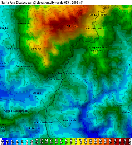 Santa Ana Zicatecoyan elevation map