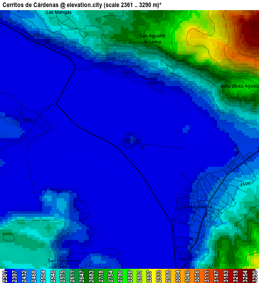 Cerritos de Cárdenas elevation map