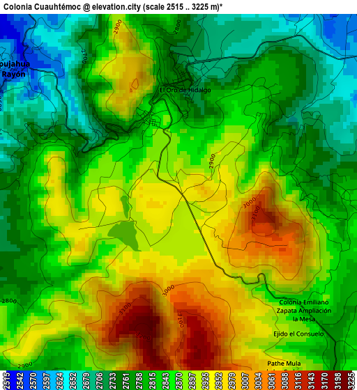 Colonia Cuauhtémoc elevation map