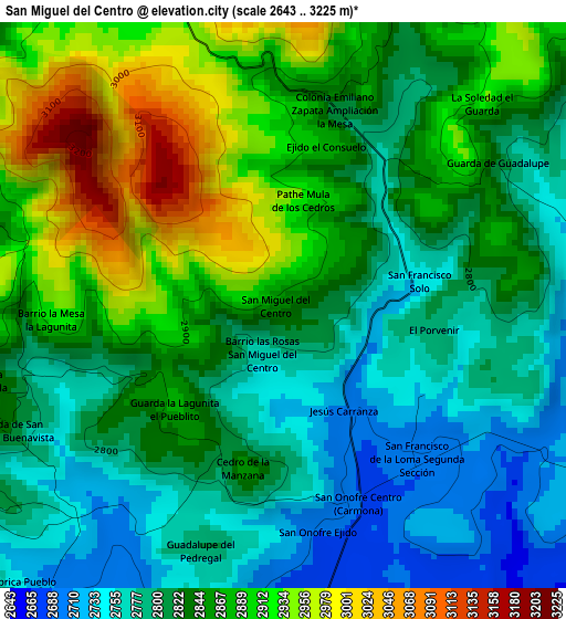 San Miguel del Centro elevation map