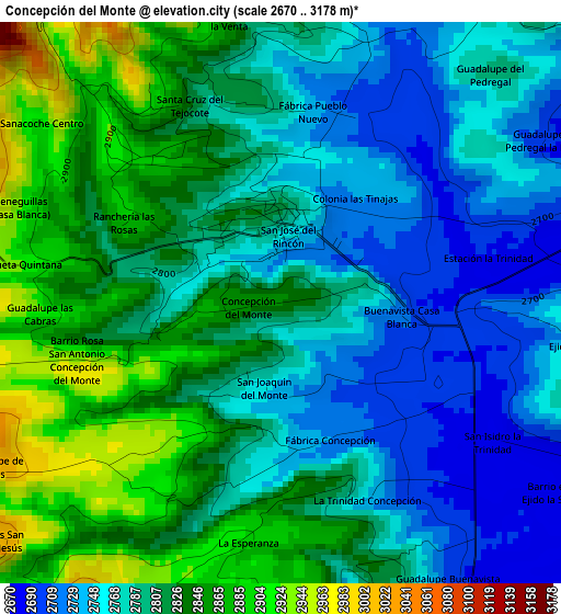 Concepción del Monte elevation map