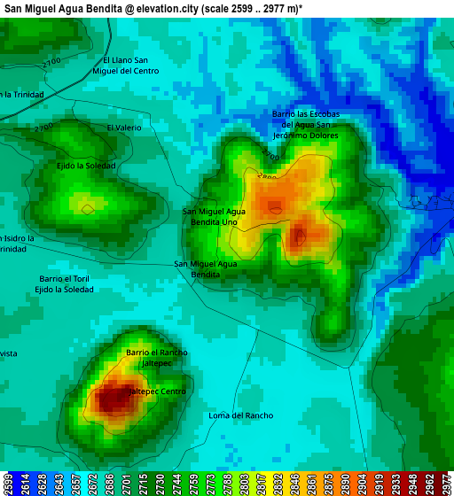 San Miguel Agua Bendita elevation map