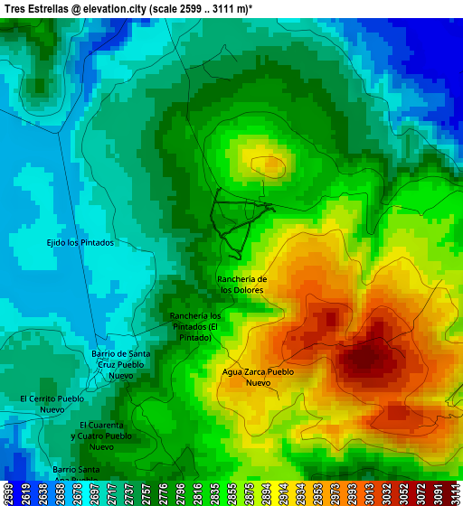 Tres Estrellas elevation map