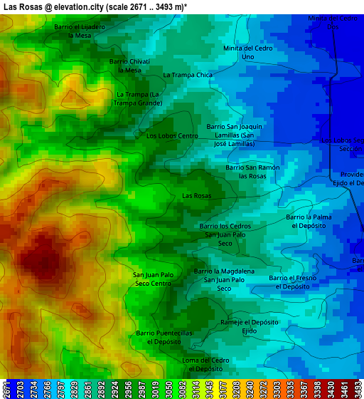 Las Rosas elevation map