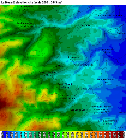 La Mesa elevation map