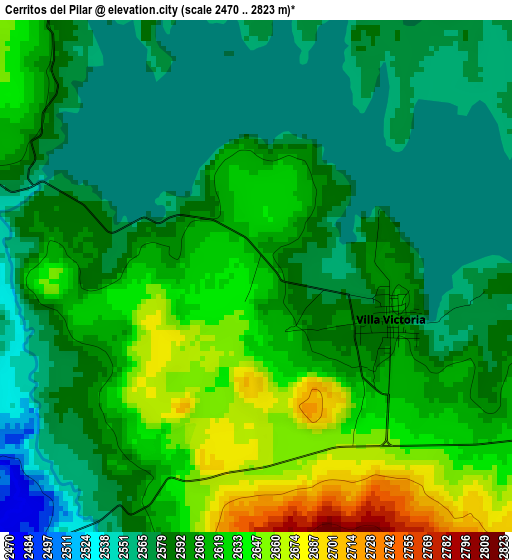 Cerritos del Pilar elevation map