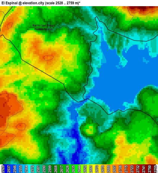 El Espinal elevation map
