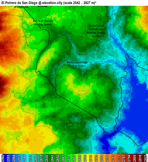 El Potrero de San Diego elevation map