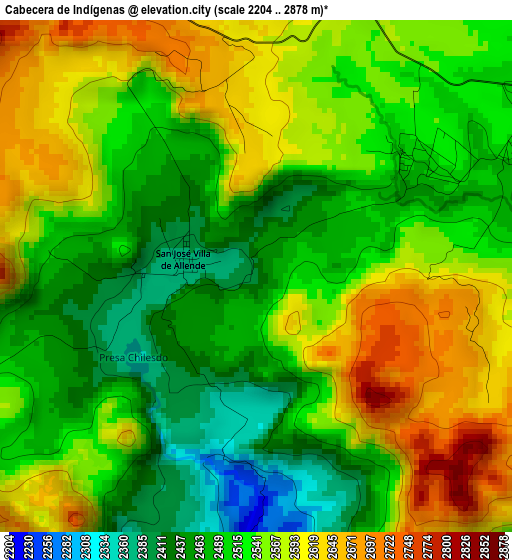 Cabecera de Indígenas elevation map