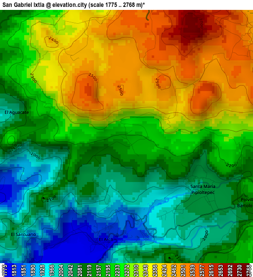 San Gabriel Ixtla elevation map