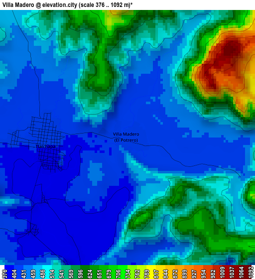 Villa Madero elevation map