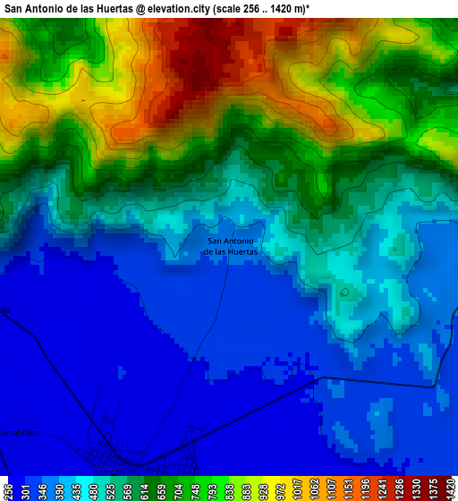 San Antonio de las Huertas elevation map