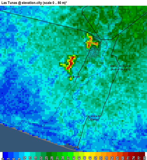 Las Tunas elevation map