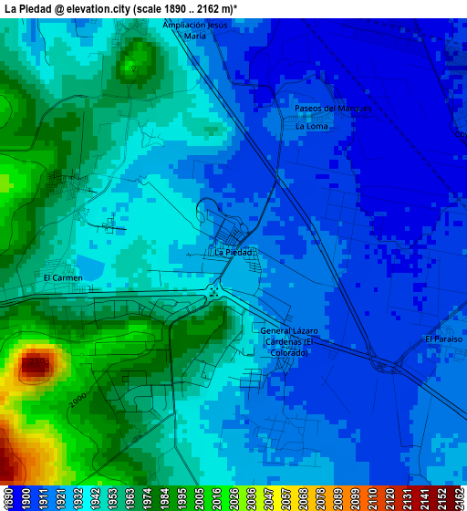 La Piedad elevation map