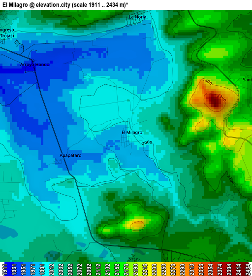 El Milagro elevation map